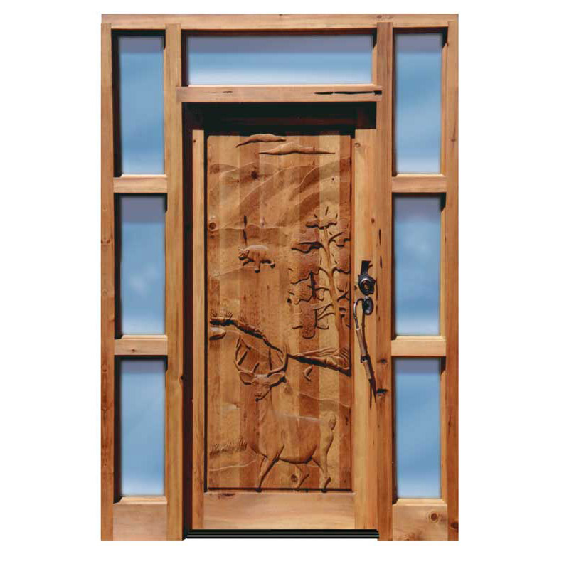 Deer-Carved-Door-7050HC hand carved wilderness theme door