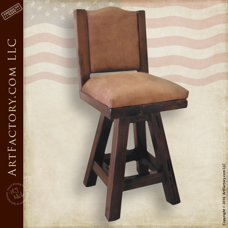 Handcrafted Swivel Bar Stool - Custom Leather - Solid Wood (600 x 600 Pixel)
