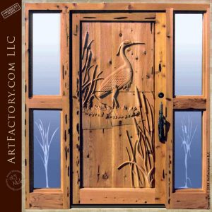 heron hand carved front door