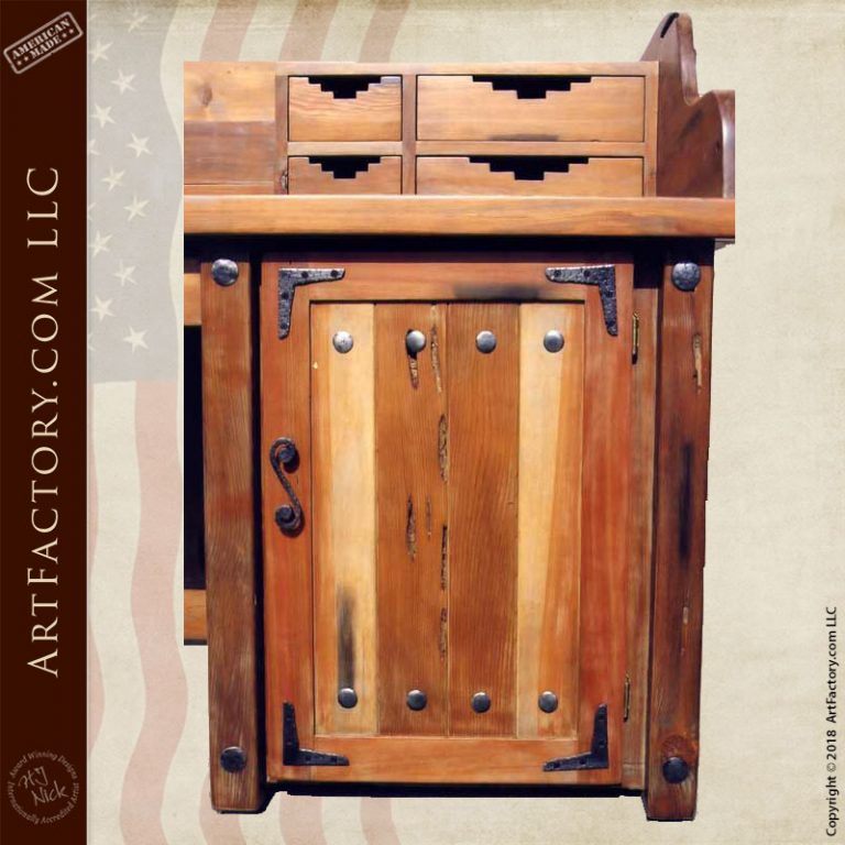 Solid Wood Craftsman Desk Master Hand Carved Buffalo Hunt Scene