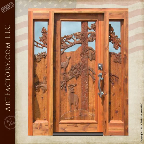 hand carved lodge front door