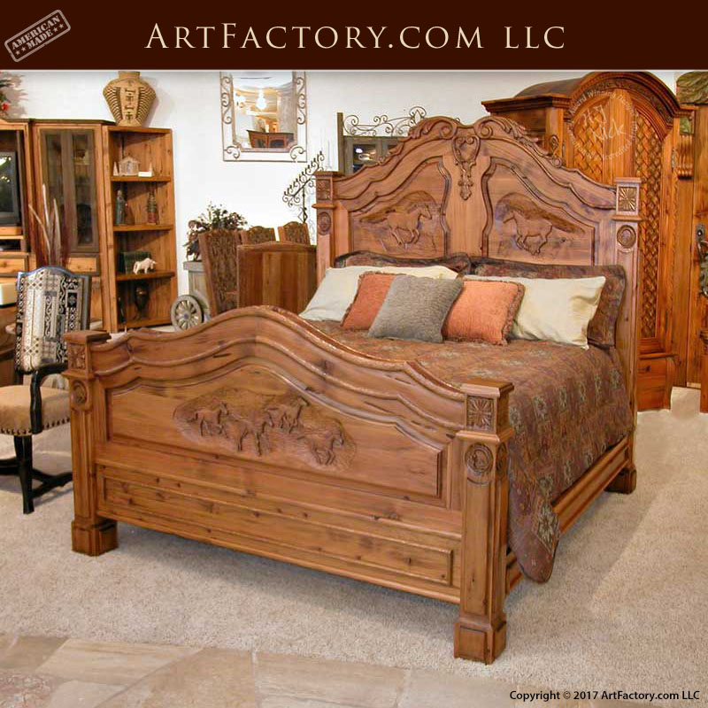 French Equestrian Hand Carved Bed, Carved Bed Frame King