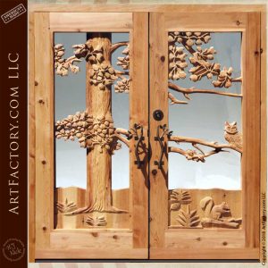 owl carved double doors