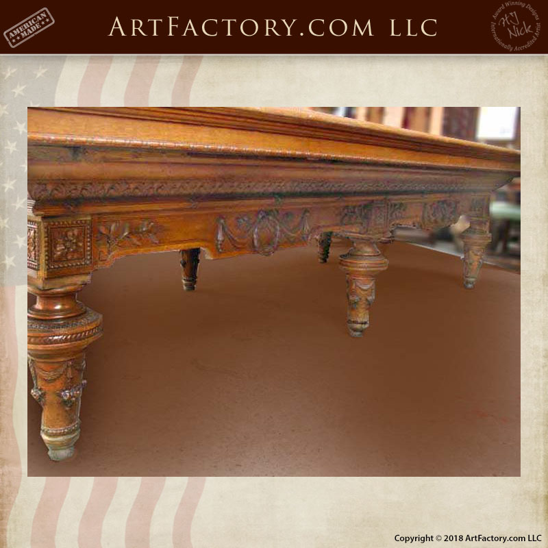 hand carved carom table side view