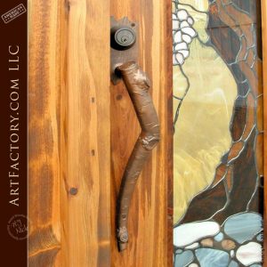 custom aspen branch door pull on stained glass craftsman door