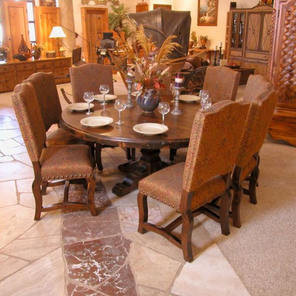 Dining Round Table with Custom Upholstered Chairs
