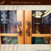 custom exotic wood China cabinet with s-scroll shaped cabinet pulls