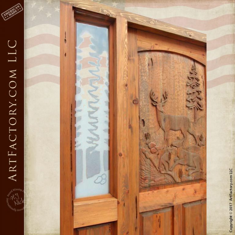 Deer Hand Carved Door: Wilderness Theme Carvings, Designed By H.J. Nick