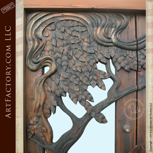 Craftsman Art Nouveau Door: Custom Fine Art Hand Wood Carving