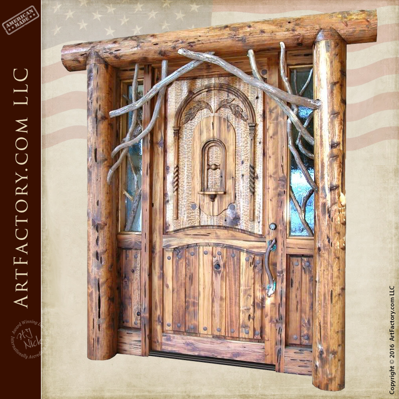 Rustic Log Cabin Door: Custom Solid Wood Entrance Doors