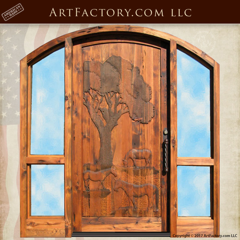 horse hand carved front door