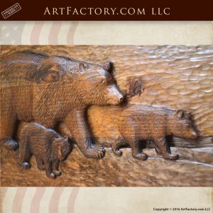 master hand carved shuffleboad table bear with cubs carving