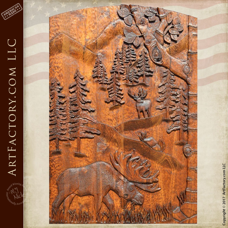 moose theme carved door