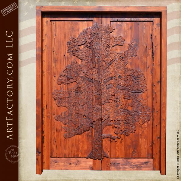hand carved tree double doors