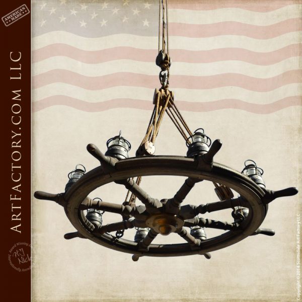 Genuine Ship Wheel Chandelier: Fine Art Quality Nautical Lighting