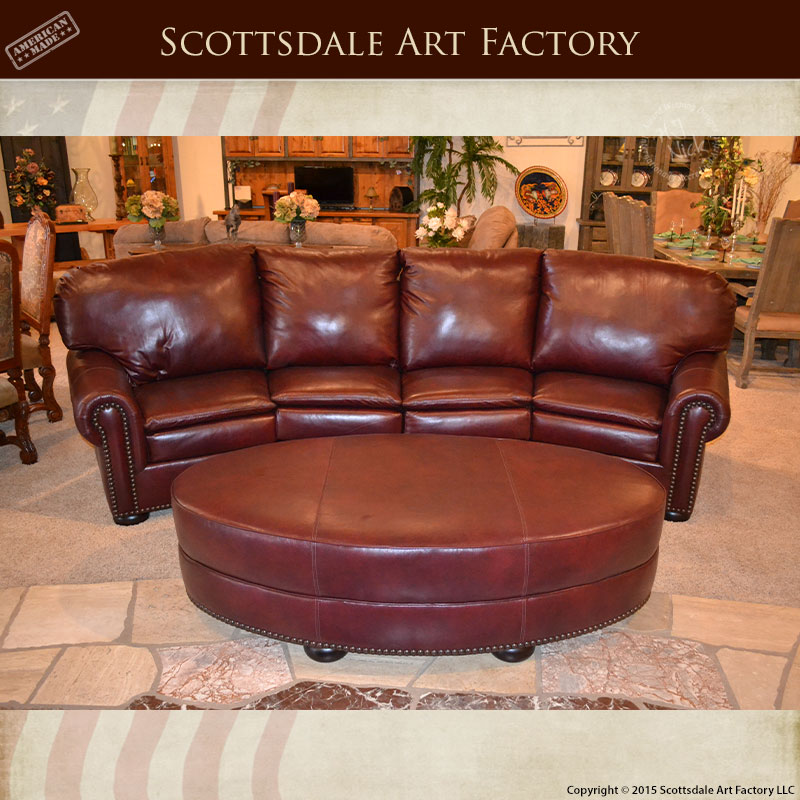 Curved Four Section Leather Sofa Matching Oval Ottoman