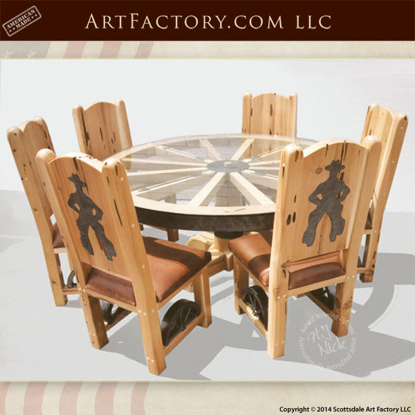 Wagon Wheel Cowboy Dining Set Western, Western Style Dining Room Chairs