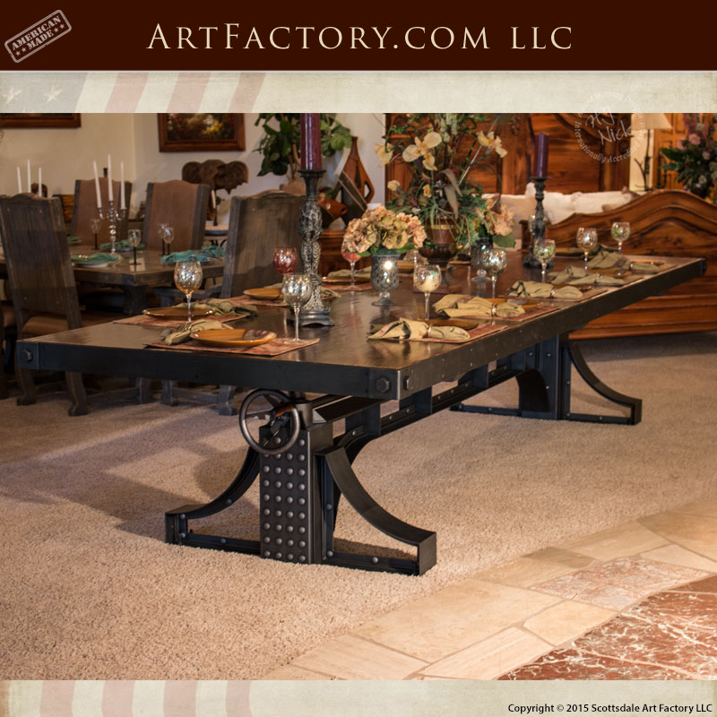 Custom Industrial Crank Table Handmade, Custom Industrial Dining Table