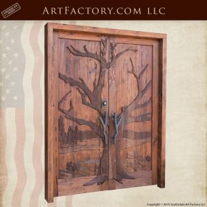 winter tree hand carved doors