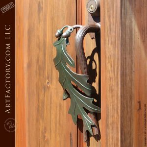 oak leaf hand carved door with custom oak leaf door handle