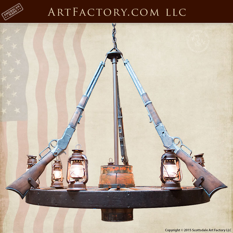 wagon wheel rifle chandelier