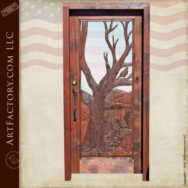 hand carved quail theme door