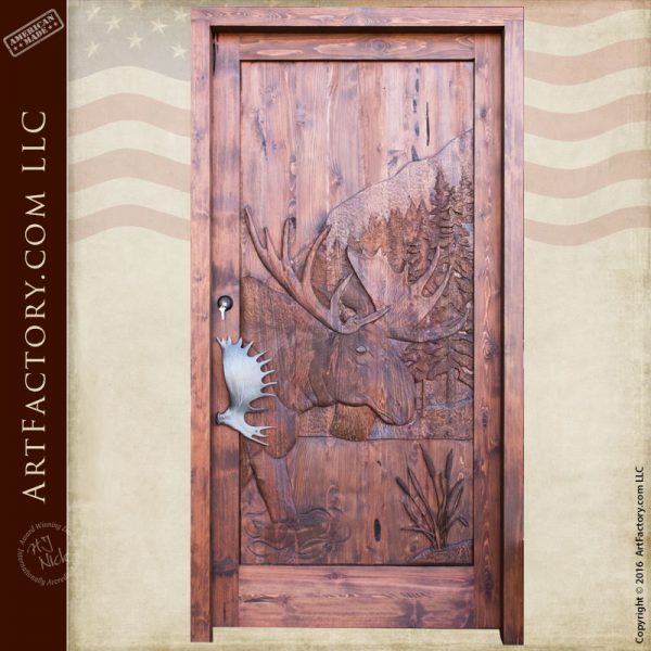 Moose Theme Hand Carved Door