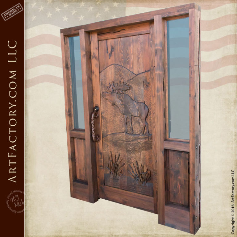 Carved Wood Doors- Majestic Moose Rustic Doors - Scottsdale Art Factory.