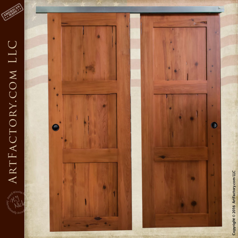 Custom Solid Wood Sliding Doors Rustic Style Double Doors