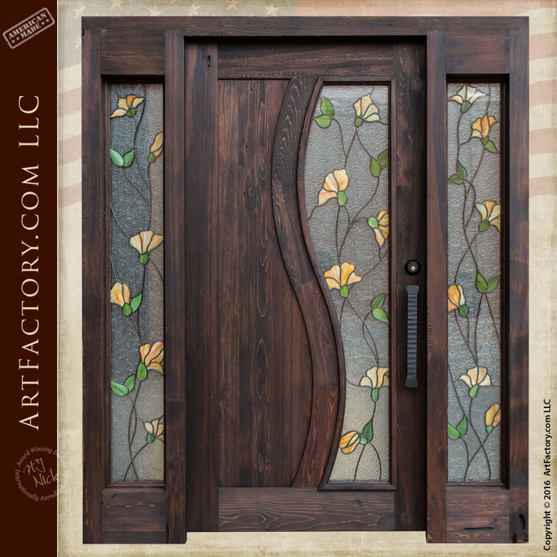 Tulip Stained Glass Door: Craftsman Entry Door With Sidelights (800 x 800 Pixel)