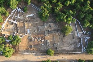 An aerial photograph of the palace of Tel Kabri taken at the conclusion of the 2013 season of excavation