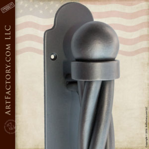 Ball And Twist Door Pull: Solid Wrought Iron With Back Plate