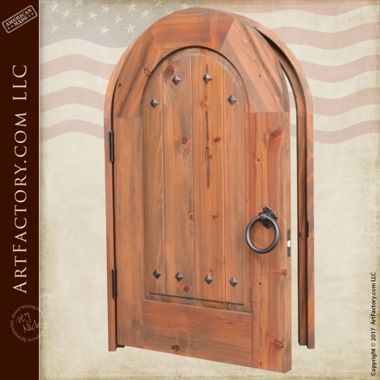 Arched Solid Wood Door: With Custom Hand Forged Ring Pull