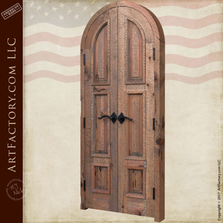 Custom Arched Double Doors: Solid Wood, Elegant Six Panel Design