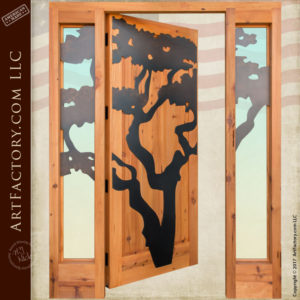 wood iron glass door