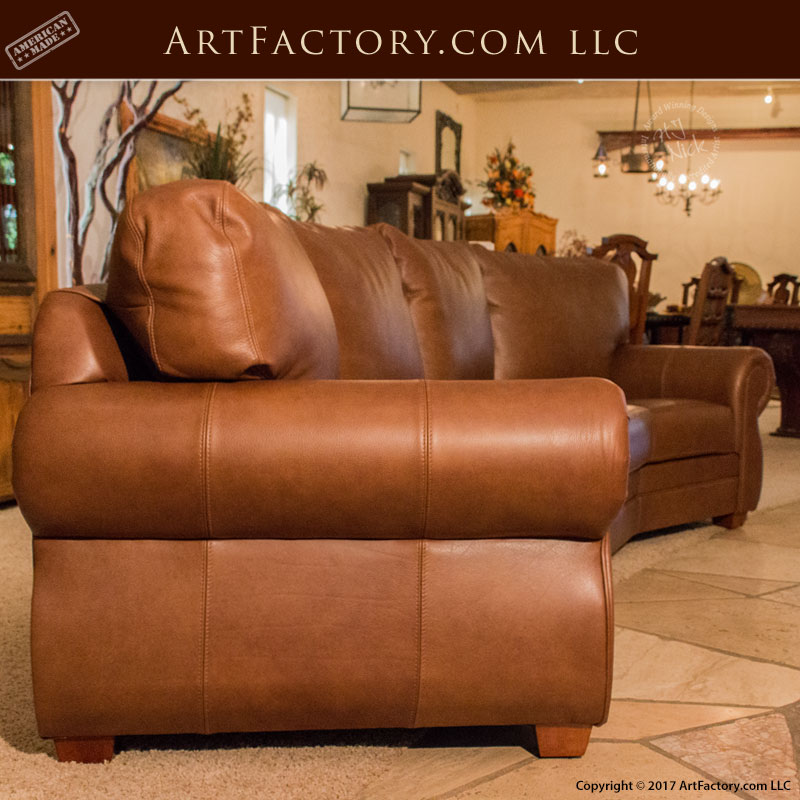 Custom Full Grain Leather Sofa Roll Arm Style Curved Leather Couch