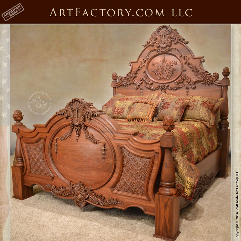 Hand Carved Walnut Bed Fine Art Wood, Carved Wood Bed Frame