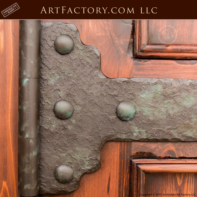 solid wood castle door, iron strap hinges
