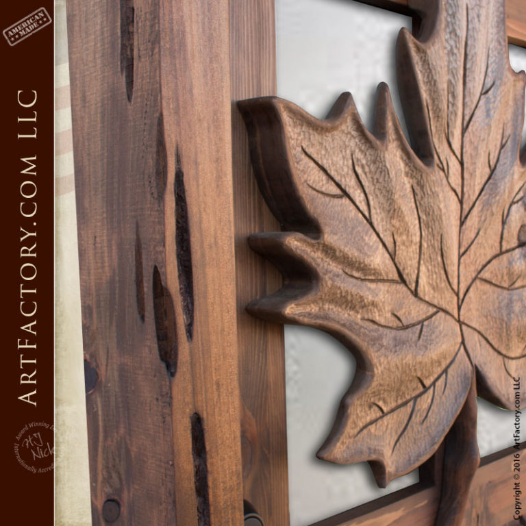 Carved Maple Leaf Theme Wood Door Custom Solid Wood Front Doors