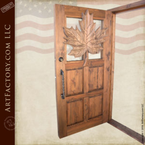 carved maple leaf theme wood door is hand carved by master craftsmen