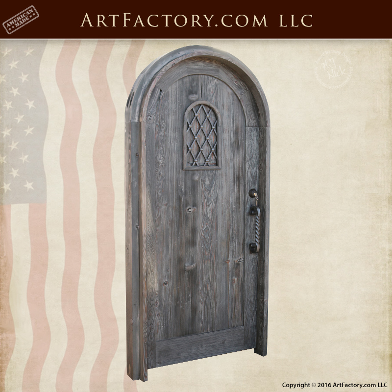 Wooden Arched Custom Entrance Door Wrought Iron Speakeasy Grill
