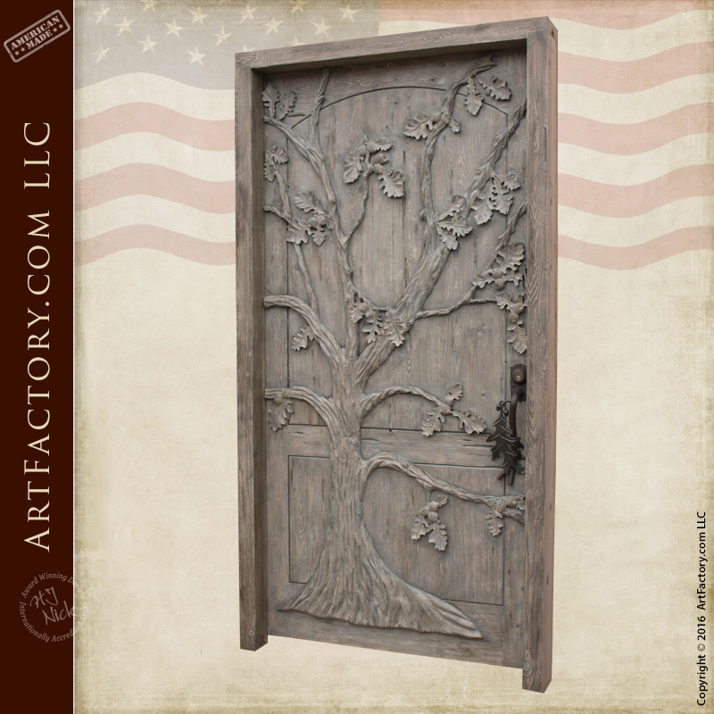 Oak Tree Theme Custom Door Hand Carved Solid Wood Doors