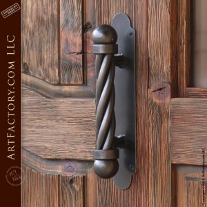hand carved personalized door with ball and twist door pull