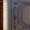 custom decorative security door with hand hammered scroll bar door handle