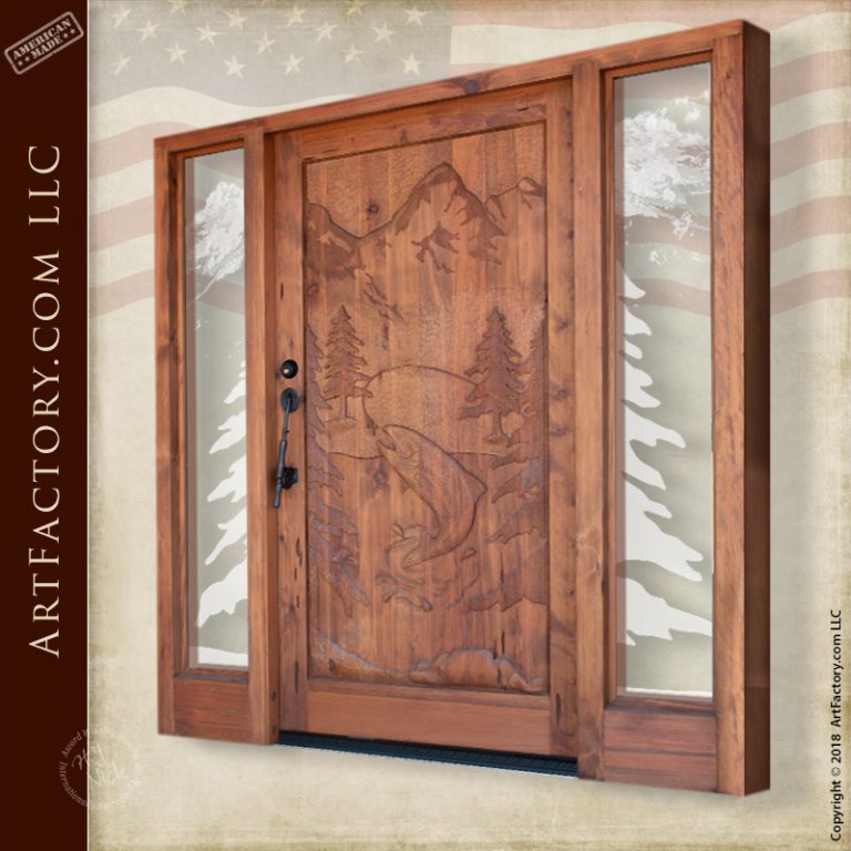 Trout Fishing Theme Door: Fine Art Quality Master Hand Carved