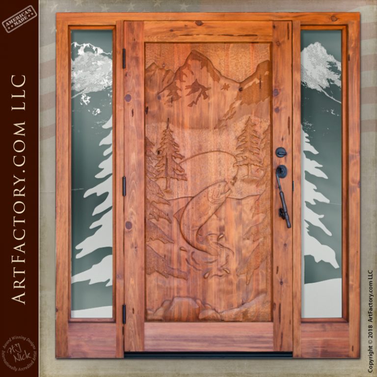 Trout Fishing Theme Door: Fine Art Quality Master Hand Carved