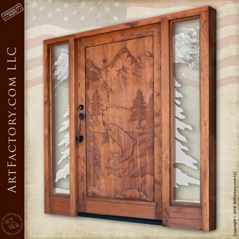 Trout Fishing Theme Door: Fine Art Quality Master Hand Carved