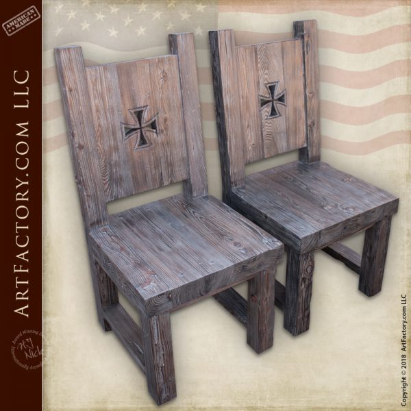 Round Castle Dining Table Knights Templar Hand Carved Wood Chairs