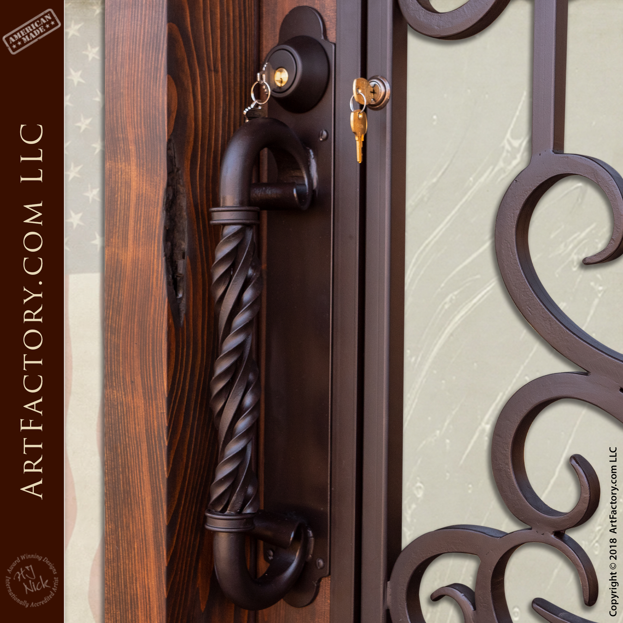 Double Twist C-Shaped Door Handle: Genuine Hand Twisted Wrought Iron