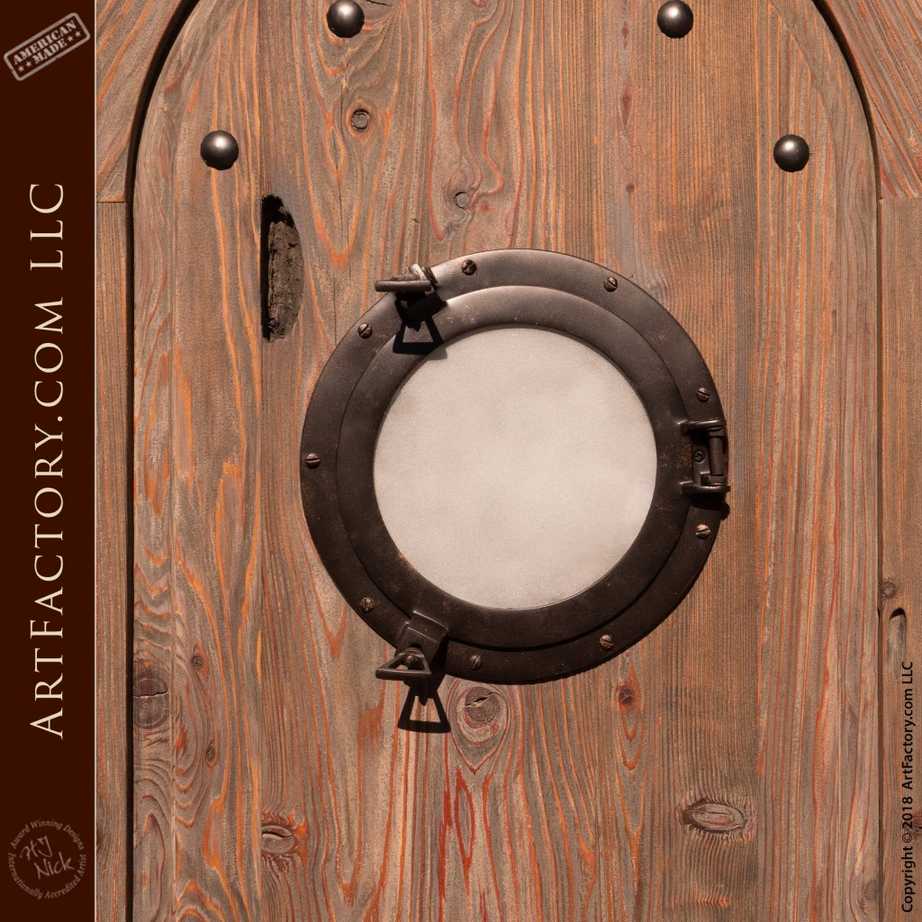 Custom Nautical Porthole Door: Master Handcrafted Solid Wood Entrance